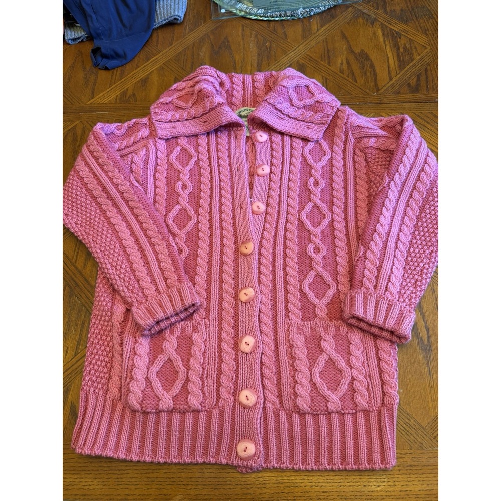 Aran Crafts Pink Cable Knit Cardigan 100% Merino Wool - Made in Ireland